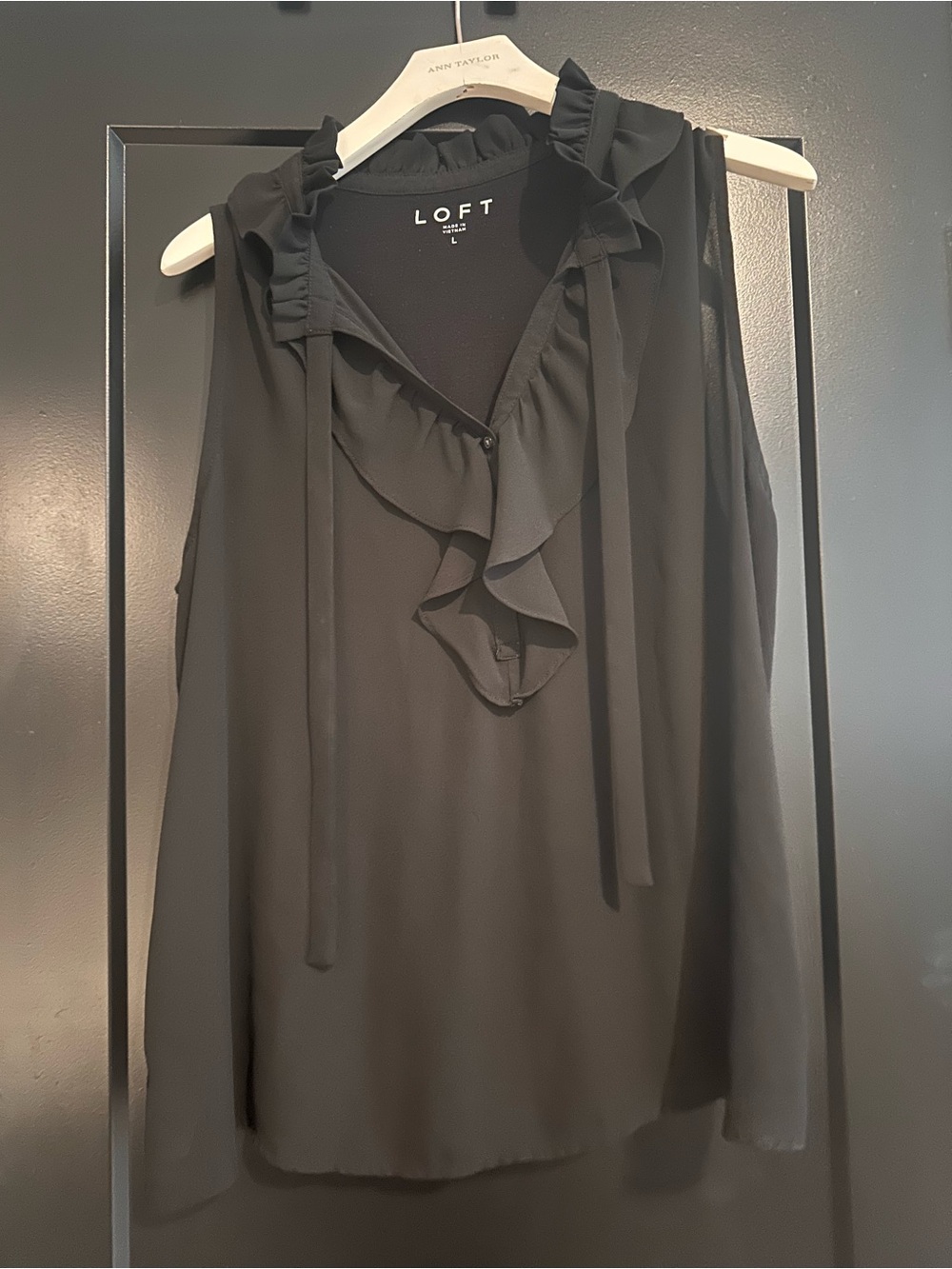 LOFT Black Ruffle V-Neck Sleeveless Camisole